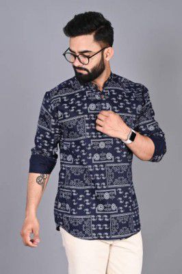 FUBAR Men Printed Cotton Blend Straight Kurta  (Blue)