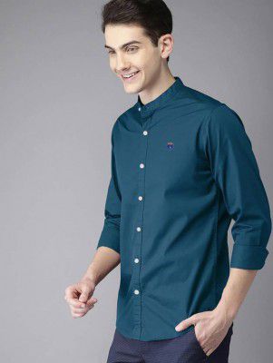 FUBAR Men Slim Fit Solid Mandarin Collar Casual Shirt