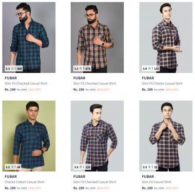 Myntra : Upto 90% OFF On Fubar Mens Shirts | Starts at Rs 179