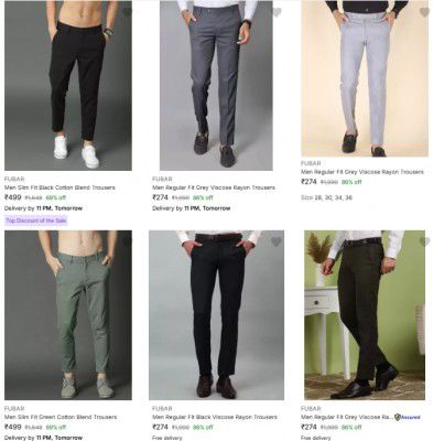 Fubar Trouser Starting From ₹274 | Upto 86% Off