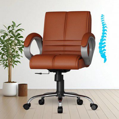 FUGO FG235 Ergonomic Medium Back Office Chair with Adjustable Height, Cushioned Back (Tan)