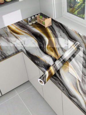 FUJINO Wallpaper Black Gold Self Adhesive Sticker Wall Stickers Marble Wallpaper Furniture Kitchen