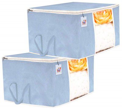 Fun Homes 2 Pieces Non Woven Fabric Under Bed Storage Bag, Cloth Organiser, Blanket Cover with Transparent Window (Grey)