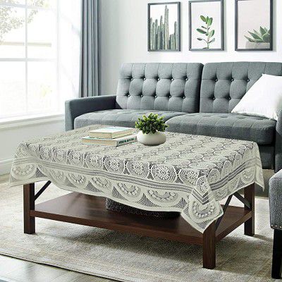 Fun Homes Circle Design Cotton 4 Seater Center Table Cover (Cream) Standard (Fun022)`
