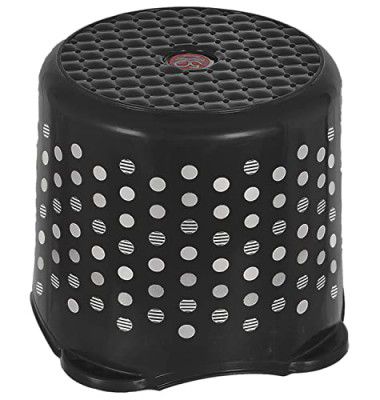 Fun Homes Comfy Stool Dot Printed Multiuses Portable, Lightweight, Strong, Durable Plastic Bathroom/Step/Sitting Stool, Patla (Black)-46FH0151, Standard