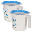 Fun Homes Floral Print Plastic Bathroom Mug 1.5 Litre- Pack of 2-46FH0191, Blue & white...