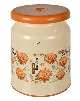 Fun Homes Flower Design Multipurposes Plastic Sitting Stool (Cream)