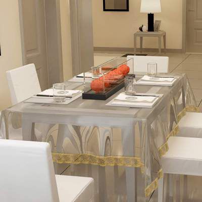 Fun Homes Transparent Golden Lace PVC 6 Seater Dining Table Cover 60"x90"(Golden Lace)