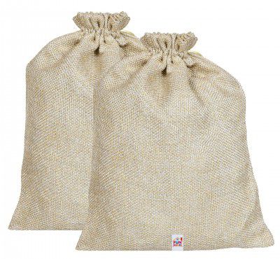 Fun Homes Jute Small Size Potli Gift Bags - Pack of 2 (Gold) (Model: HS_36_FUNHOMES019512)