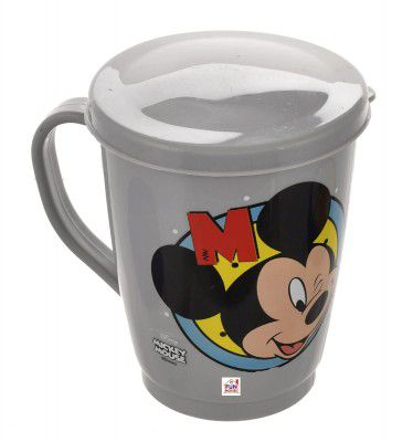 Fun Homes Mickey Face Printed Coffee/Tea Mug with Lid (Light Grey)
