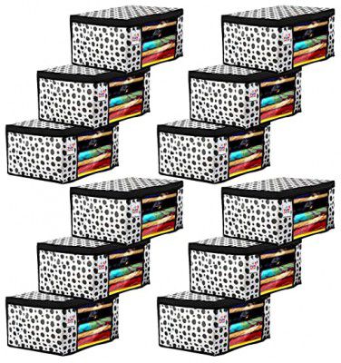 Fun Homes Polka Dots Printed 12 Pieces Non Woven Fabric Clothes Organiser with Transparent Window, Extra Large (Black & White)