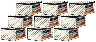 Fun Homes Polka Dots Printed 9 Pieces Non-Woven Fabric Saree Cover with Transparent Window, Extra Large (Ivory)