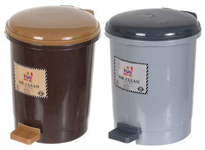 Fun Homes Tiny Countertop Trash Bin, Mini Desktop Garbage Bin with Padal (Brown & Grey)-Pack of 2