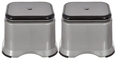 Fun Homes Ultra 10 Multiuses Portable, Lightweight, Strong, Durable Plastic Bathroom/Step/Sitting Stool, Patla- Pack of 2 (Grey)-46FH0147, Standard