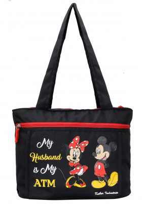 Fun Homes Womens Disney Print Polyster Stylish Shopping,Travel Handbag, Black
