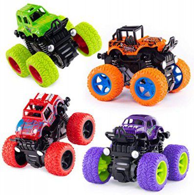 FunBlast 4wd Monster Truck Toys - Push & Go Toy Trucks Friction Power 4 Wheel Drive Vehicles Toy for Toddlers Children Boys Girls Kids (Pack of 4; Multi Color)