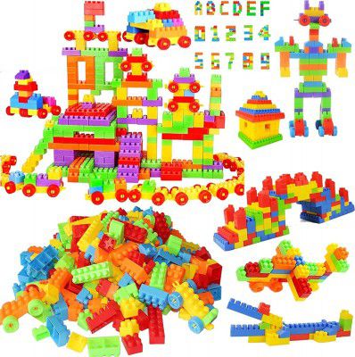 FunBlast DIY Plastic Small Size Building Blocks for Kids, 120+ Pcs Building Blocks Toy (120+ Blocks with 22 Wheels)