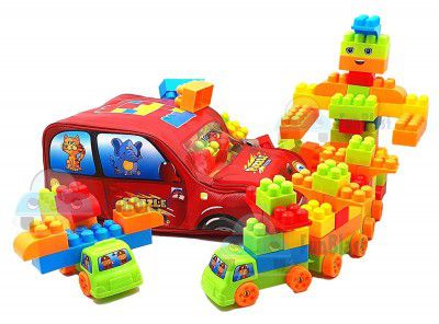 FunBlast Girls, Boys Best Bag for Kids Packing Building Blocks with Wheel Toy (Multicolor) - 100 Pieces Including Wheels