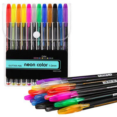 FunBlast Glitter Pen Set, Pack of 12 Glitter Pen, Neon Color Pen Set - Color Gel Pen Set