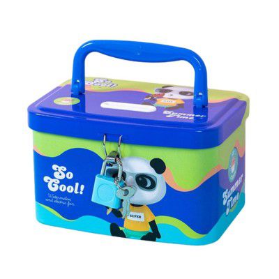FunBlast Money Saving Tin Coin Bank with Handle, Lock and Key (C-Multicolor)