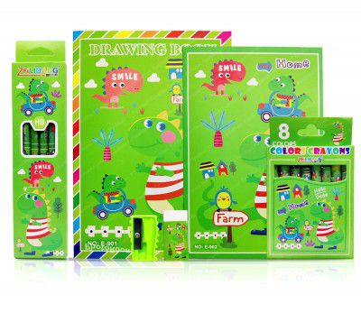 FunBlast Stationery Kit for Kids – 6 Pcs Pencils, 8 Crayons, Drawing Book, Note Book, Erasers, Sharpener for Art and Craft