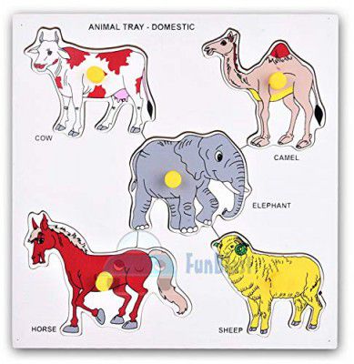 FunBlast Wooden Learning Domestic Animal Puzzle Board for Kids Learning Toy for Kids – (Multicolor; Pack of 1)