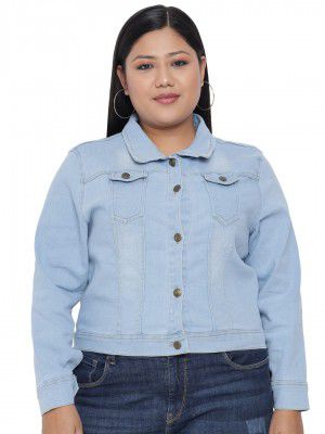 FUNDAY FASHION Plue Size Full Sleeve Solid Women Denim Crop Casual Jacket