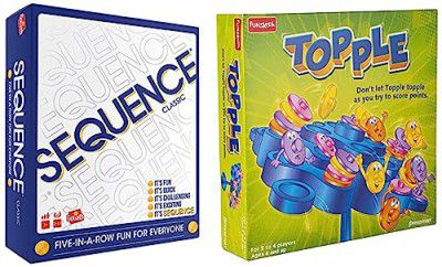 Funskool Games - The Original Sequence, Game for The Entire Family, Multicolor & Funskool Games - Topple, Strategy Balancing and Skill Game, Stack 5 in a Row - Multicolor