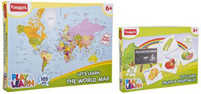 Funskool Kid Play & Learn-World Map & Play & Learn-Fruits & Vegetables, 32 Pieces