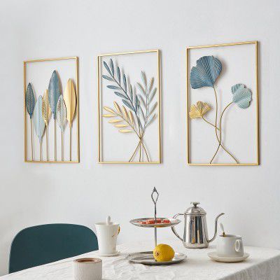 FUNTEREST Gold Leaf Wall Decor Modern Wall Art Home Decor, Set of 3 