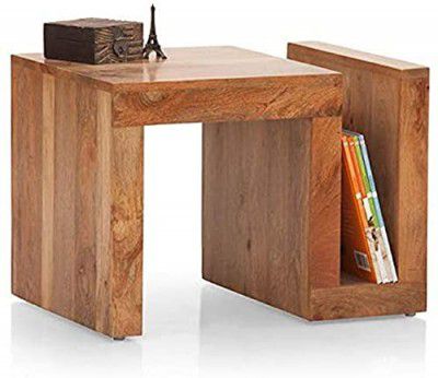 Furinno Sheesham Wood Bedside End Table with Side Magazine Rack for Living Room (Brown Finish)