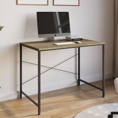 FURLAY Slate Office Desk and Study Table | 1 Year Warranty | Metal and Engineered Wood Desk for Adults & Students | DIY (Classic Oak, 91 x 45 cm)