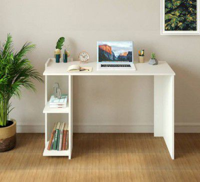 FURNEASER Lumia Computer Table with Shelf, Laptop Table, Engineered Wood Study Table  (Free Standing, Finish Color - White, DIY(Do-It-Yourself))