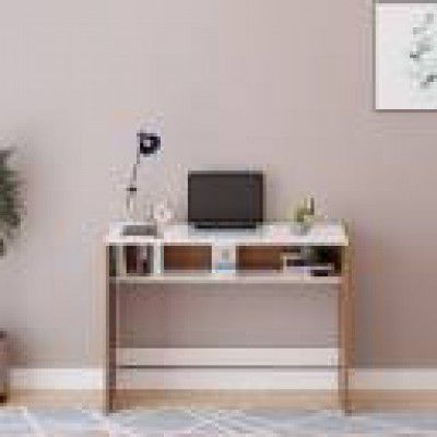 FURNEASER Witely Computer & Laptop Table | WFH Desk | Gaming Table | Engineered Wood Study Table  (Free Standing, Finish Color - Exotic Teak & White, DIY(Do-It-Yourself))