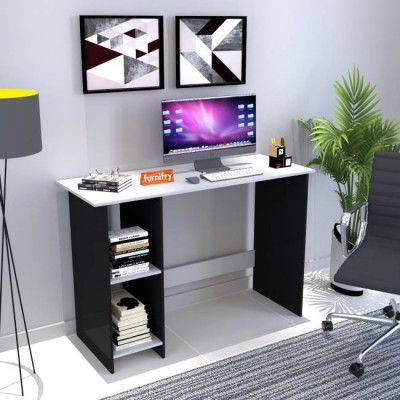 Furnifry Multifunctional Wooden Study Table/Writing Reading Table/Laptop Computer Desk for Home Office with Open Shelves/Study Desk (40x16x28 inches, Black White)
