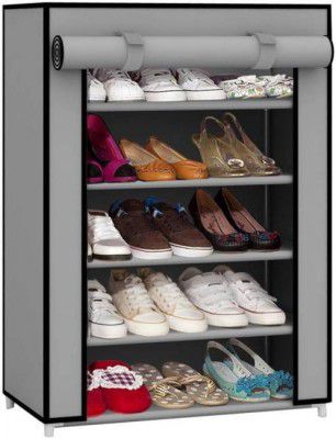 FurniGully shoe stand & chappal stand & slippers stand for home collapsible Metal Collapsible Shoe Stand  (Grey, 4 Shelves, DIY(Do-It-Yourself))