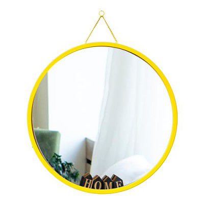 Furnish Craft Designer Round Wall Mirror for Living Room, Bedroom, Home Decor & Gift (Yellow, 16x16 Inch)