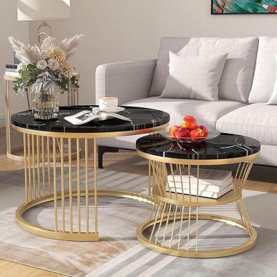 Furniture Café Luxury Black Marble Nesting Coffee Table Set