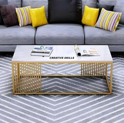 Furniture Café Modern Rectangular Coffee Table with White Marble Top and Gold Metal Frame