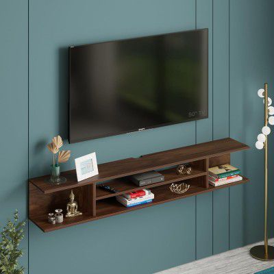 Furniture Café Modern Wall Mounted TV Unit – Floating Entertainment Center with Shelves for Set Top Box, Books & Décor – Wooden Media Console for Living Room (Brown)
