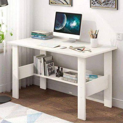 Furniture Café Modern White Computer Desk with Storage Shelf
