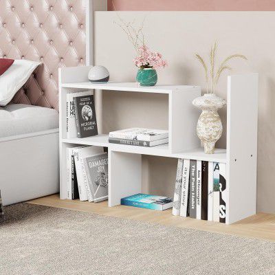 Furniture Café Modern White Wooden Bookshelf – Multi-Tier Bedside Storage Rack & Organizer for Books, Décor & Essentials