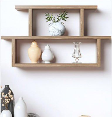 Furniture Café Modern Wooden Wall Mounted Shelf – Multi-Tier Display Rack for Living Room, Bedroom, and Office Décor (Brown)