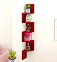 Furniture Cafe Engineered Wood Zigzag Corner Wall Mount Shelf,Matte;Laminated Finish,Set of 5,Mahogany...