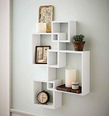 Furniture Cafe Intersecting Floating Wall Mounted Shelf Storage Set of 4 (Color-White)