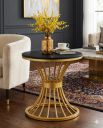 Furniture Cafe Modern Coffee Table for Living Room Center Table Home Decor Round Side Table Space Saving Furniture, Table Top Sturdy Metal Frame Wood Desk Centerpiece Bedroom (Golden/Black)...