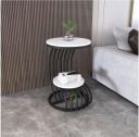 Furniture Cafe Modern Round Accent Table | Compact Side Coffee Table with Engineered Wood Top & Metal Frame | Bedside & Sofa Table for Living Room (White & Black)...