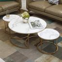 Furniture Cafe Round Nesting Coffee Table Set of 3 with White Marble Look Top & Gold Metal Base...