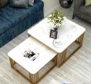Furniture Cafe Square Nesting Coffee Table Set of 2 with White Marble Look Top & Gold Metal Frame | Modern Stackable Center Tables for Living Room, Bedroom, Balcony & Apartment (White & Black & Gold)...