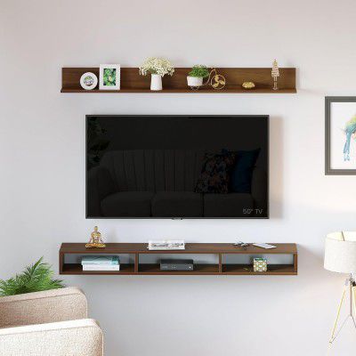 Furniture Cafe Wood Wall Mount TV Entertainment Unit with Shelf for Show Pieces Books Living Room Bed Room